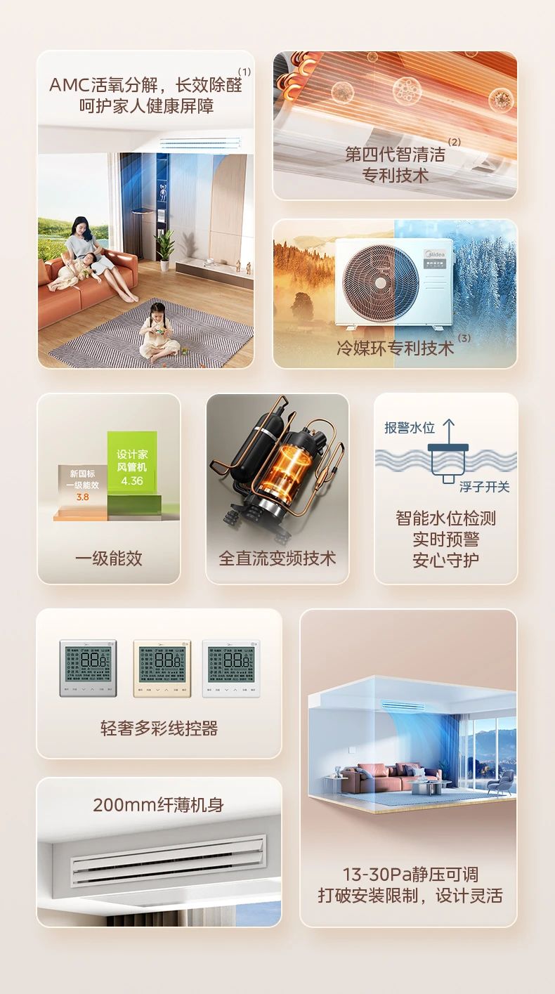 [美的设计家]客厅中央空调长效除醛 多彩智控 嵌入式安装|长效除醛|第四代智清洁