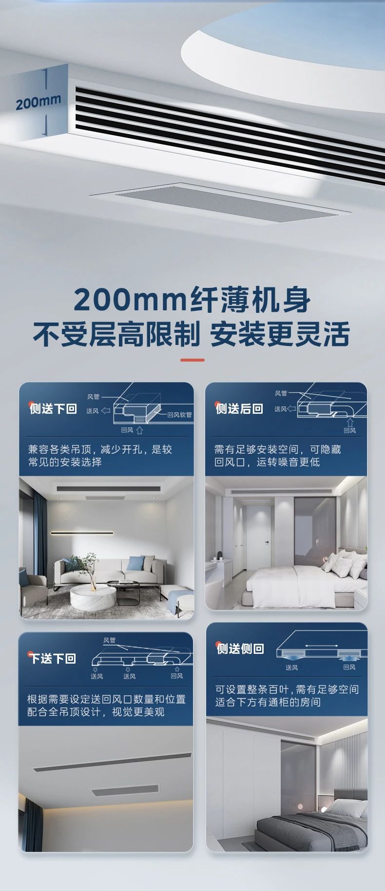 [美的 超薄轻音]内机超薄灵活装 轻音运行 低噪运行|安全监测|恒净科技