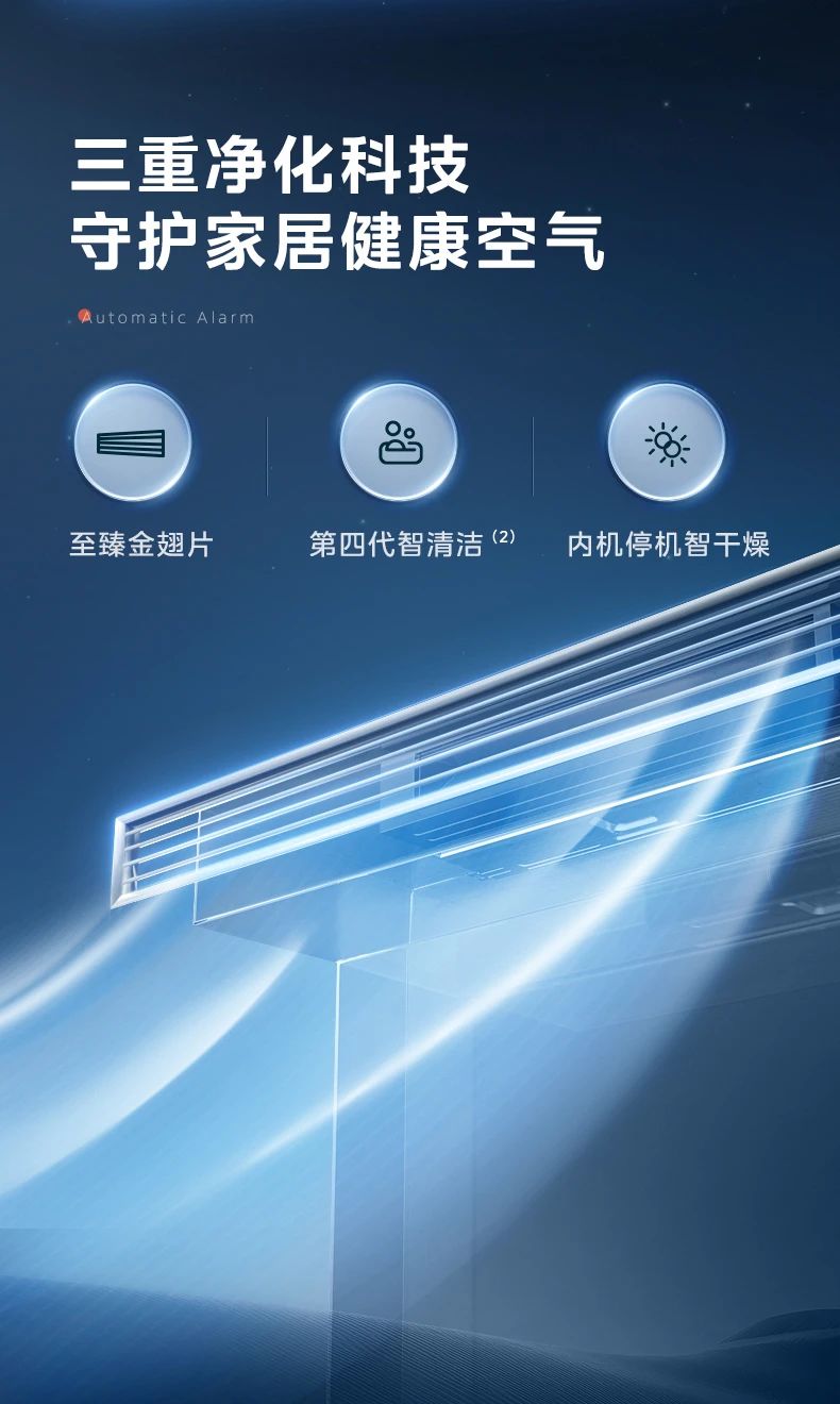 [美的 超薄轻音]内机超薄灵活装 轻音运行 低噪运行|安全监测|恒净科技